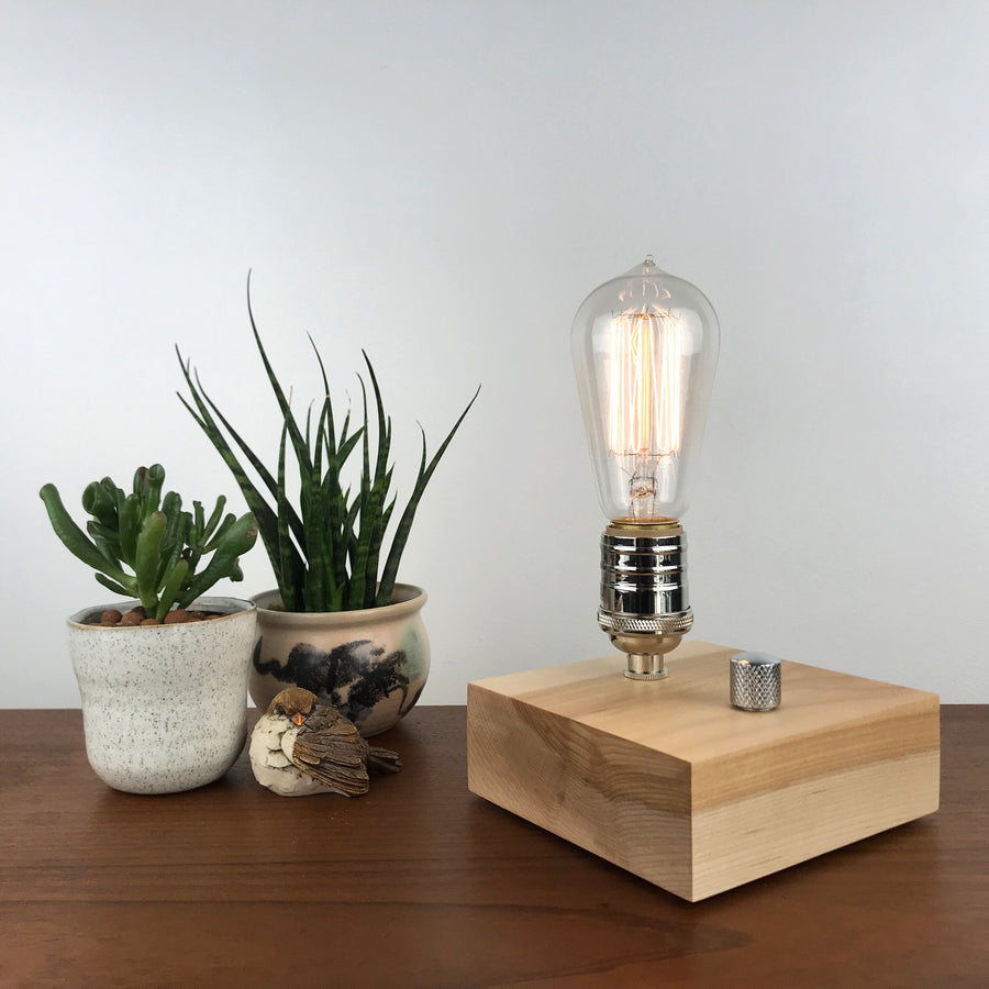 BLOCK - Maple and Nickle with Dimmer | dimmable wood table and desk lamp with Edison bulb