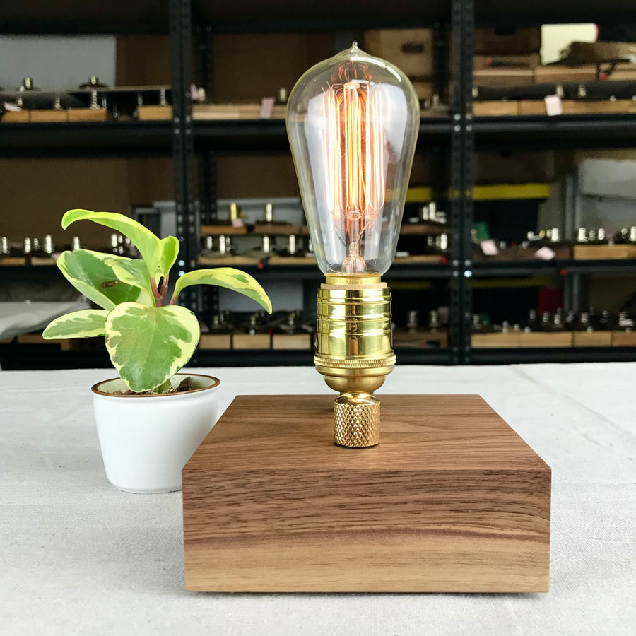BLOCK - Black Walnut and BRASS with Dimmer | dimmable wood table and desk lamp with Edison bulb
