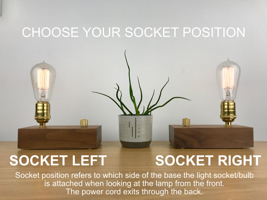 TESLA Double - Black Walnut with NICKLE and Dimmer | dimmable wood table lamp with bulbs