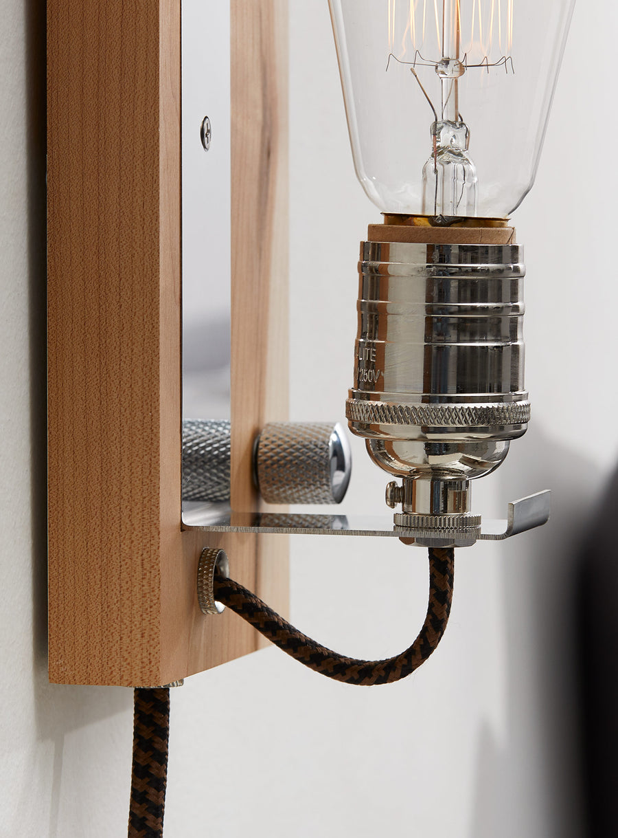SCONCE - portable plug in wall light | Maple wood accent light with dimmer and Edison bulb