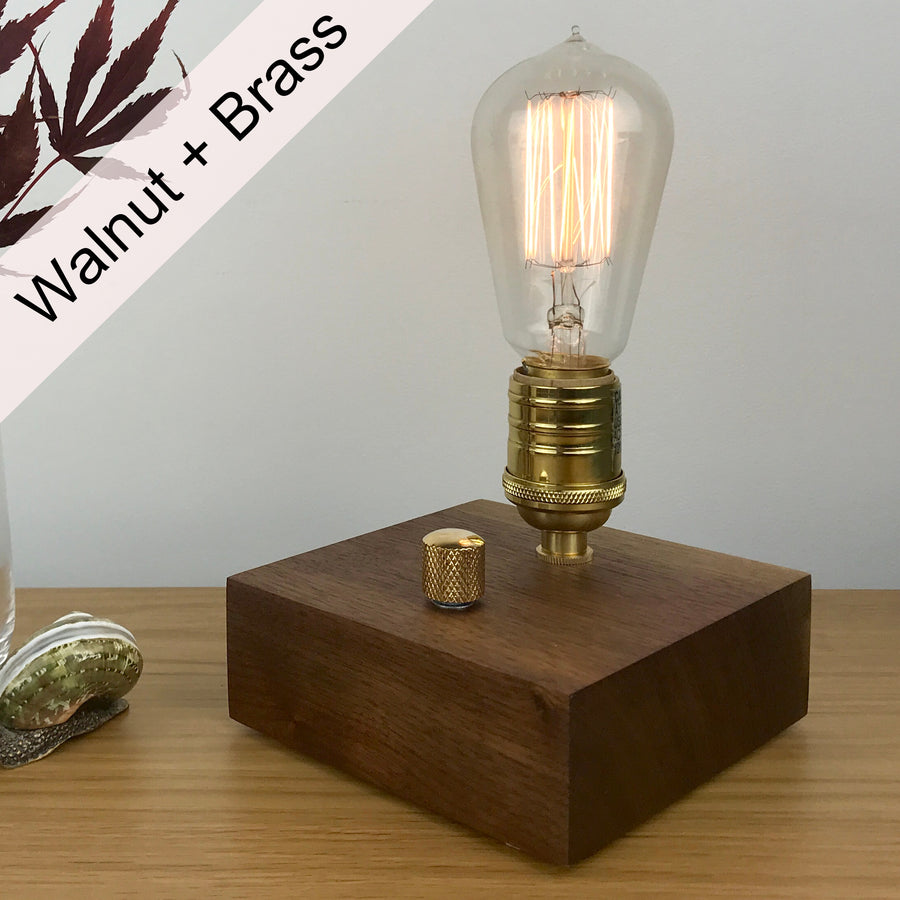 BLOCK - Black Walnut and NICKLE with Dimmer | dimmable wood table and desk lamp with Edison bulb
