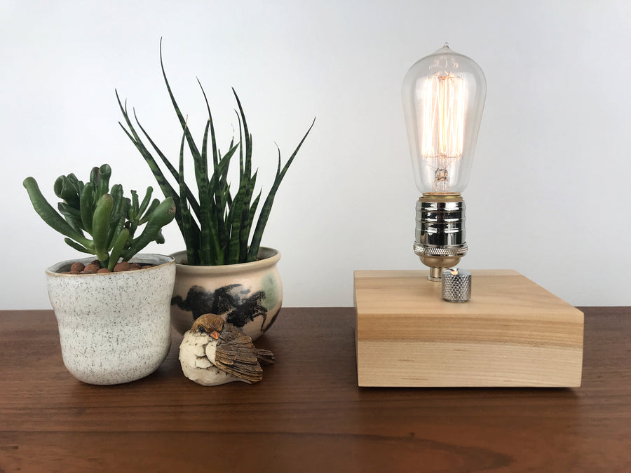 BLOCK - Maple and Nickle with Dimmer | dimmable wood table and desk lamp with Edison bulb