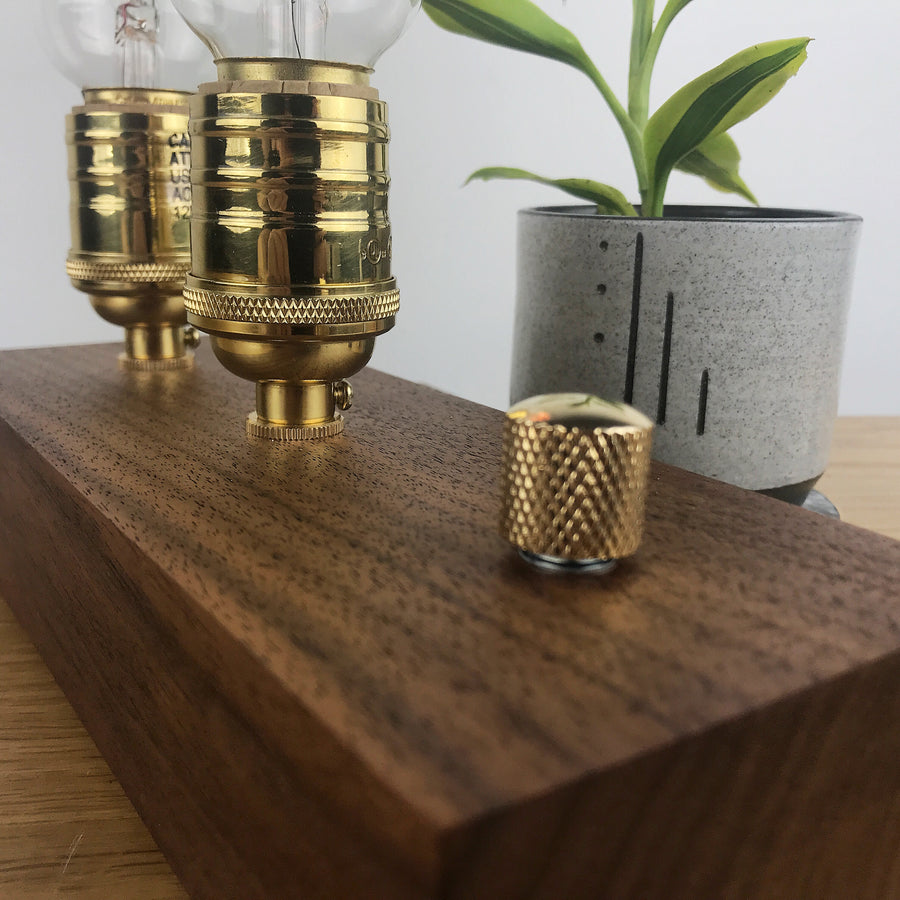 EDISON Double - Walnut and BRASS with Dimmer | dimmable wood table & desk lamp with Edison bulb