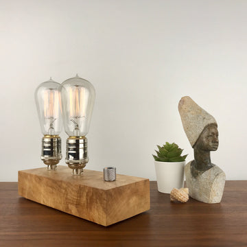 EDISON Double - Maple and NICKLE with Dimmer | dimmable wood table & desk lamp with Edison bulb