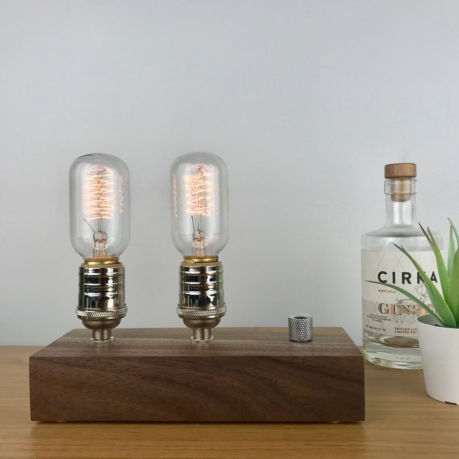 EDISON Double - Walnut and NICKLE Lamps with Dimmer