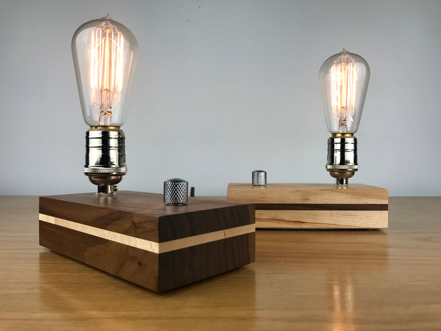EDISON Stripe - Walnut with Maple Stripe and Dimmer | dimmable wood table and desk lamp with bulb