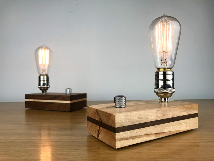 EDISON Stripe - Maple with Walnut Stripe and Dimmer | dimmable wood table and desk lamp with bulb