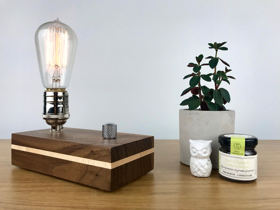 EDISON Stripe - Walnut with Maple Stripe and Dimmer | dimmable wood table and desk lamp with bulb