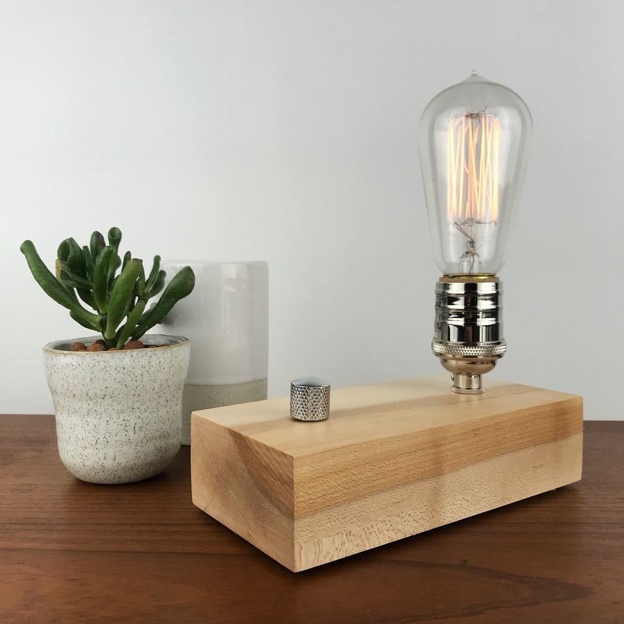 EDISON Single - Maple and NICKLE with Dimmer | dimmable wood table & desk lamp with bulb