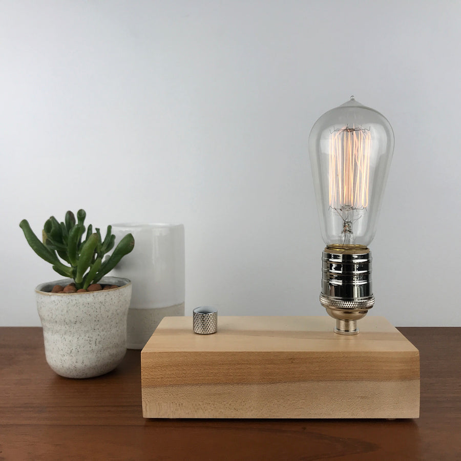 EDISON Single - Maple and NICKLE with Dimmer | dimmable wood table & desk lamp with bulb