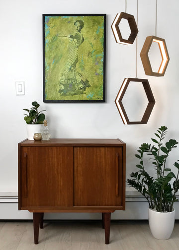 HEXAGON - Last One! Dimmable LED Walnut and White Oak wood pendant light cluster