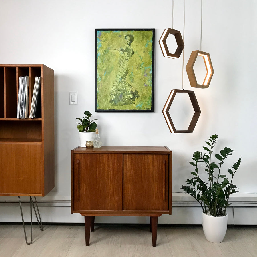 HEXAGON - Last In Stock! Dimmable LED Walnut and White Oak wood pendant light cluster
