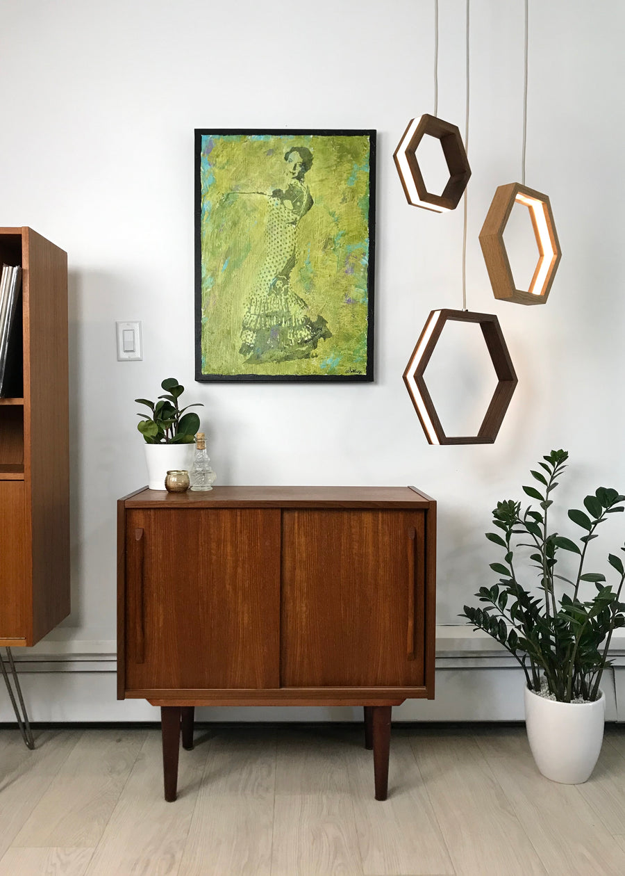 HEXAGON - Last In Stock! Dimmable LED Walnut and White Oak wood pendant light cluster