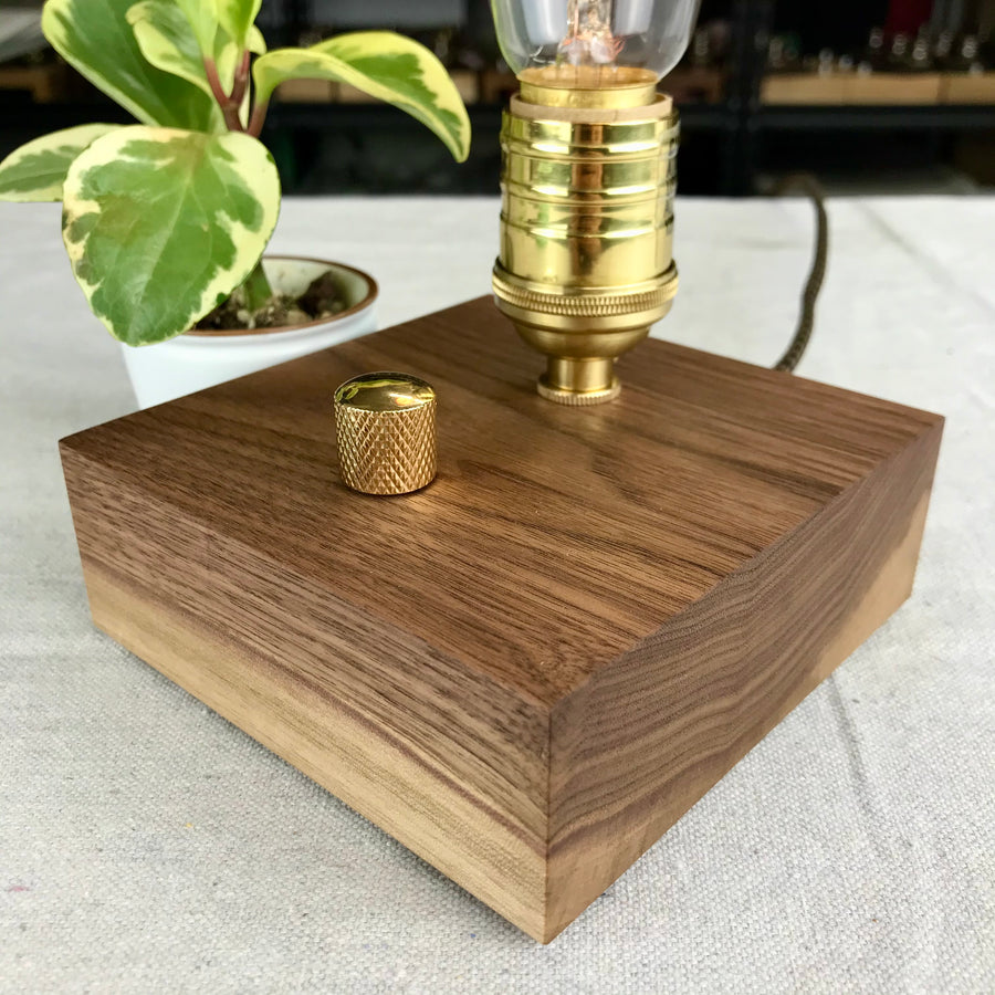 BLOCK - Black Walnut and BRASS with Dimmer | dimmable wood table and desk lamp with Edison bulb