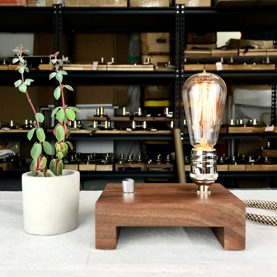 TESLA Single - Black Walnut with Nickle | dimmable wood table lamp with bulb