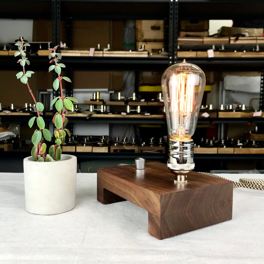 TESLA Single - Black Walnut with Nickle | dimmable wood table lamp with bulb