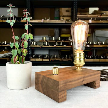 TESLA Single - Black Walnut with Brass | dimmable wood table lamp with bulb