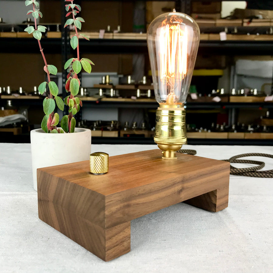 TESLA Single - Black Walnut with Brass | dimmable wood table lamp with bulb