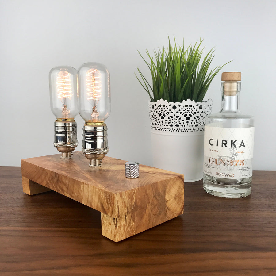 TESLA Double - Maple | modern industrial table lamp with dimmer and Edison bulb