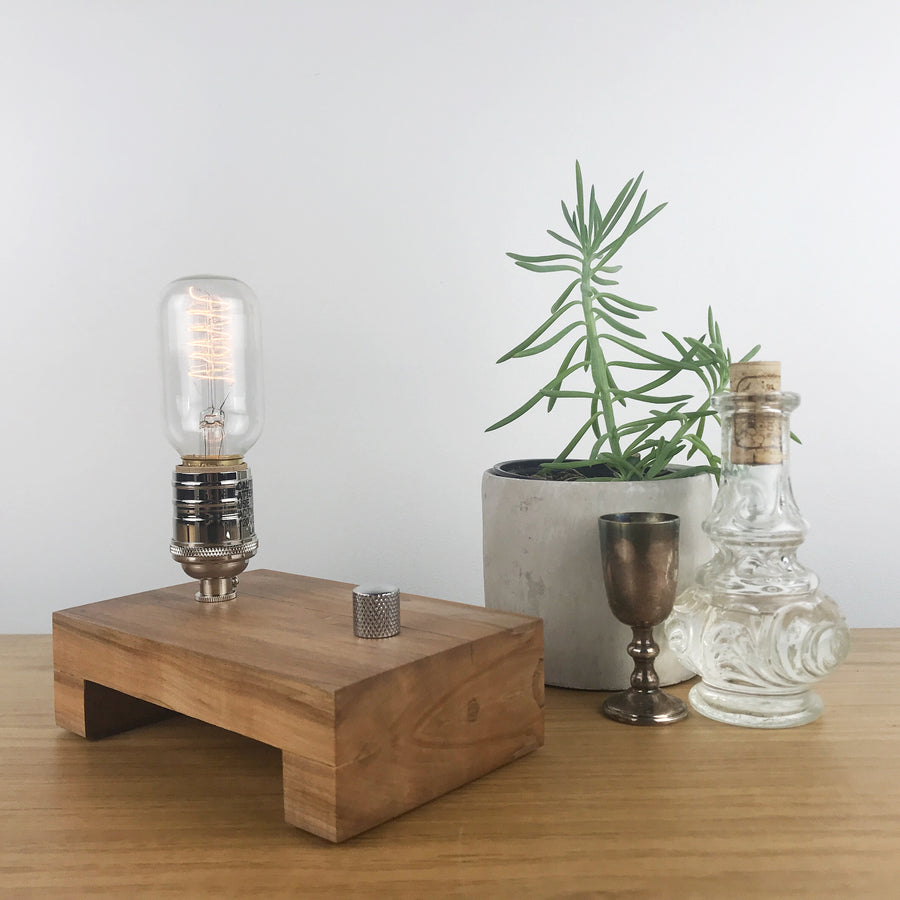 TESLA Single - Maple with NICKLE and Dimmer | dimmable wood table lamp with bulb